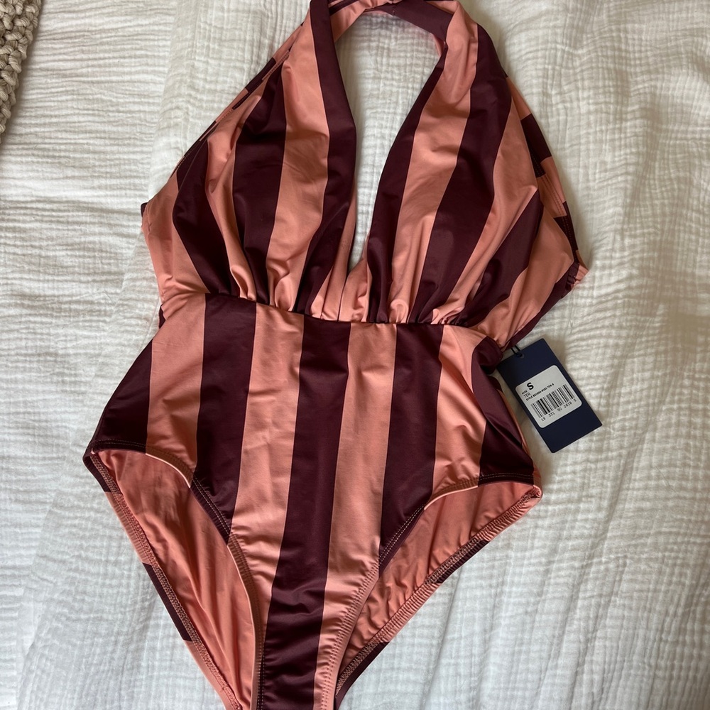 Striped Halter One-Piece Swimsuit